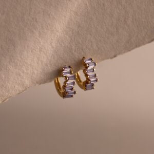 Staggered Baguette Birthstone Huggie Hoops - Gradwandrung