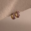 Staggered Baguette Birthstone Huggie Hoops - Gradwandrung